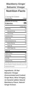 Blackberry ginger Balsamic Vinegar Nutrition Facts Table