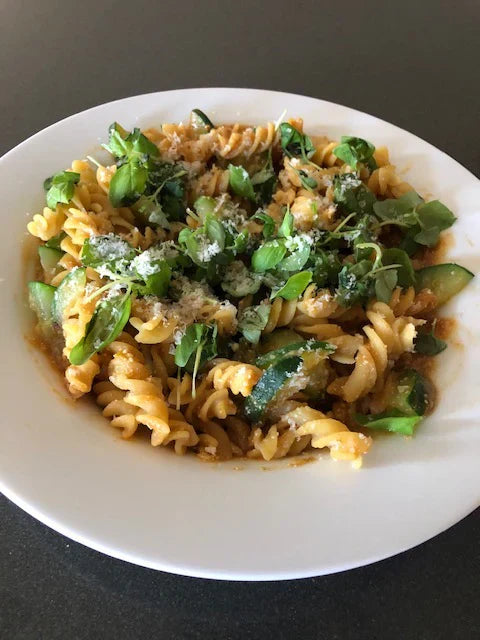 Lemon Basil Chick Pea Pasta with Zucchini