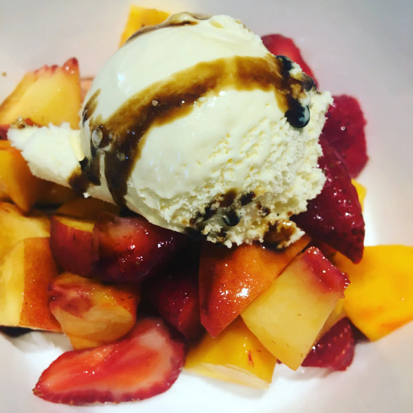 Sicilian Lemon Fruit Salad with Strawberry Balsamic drizzle