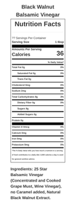Black Walnut Balsamic Vinegar Nutrition Facts Table