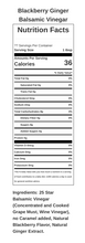 Blackberry ginger Balsamic Vinegar Nutrition Facts Table