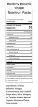 Blueberry Balsamic Vinegar Nutrition Facts Table