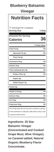 Blueberry Balsamic Vinegar Nutrition Facts Table