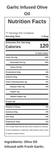 Garlic Infused Olive Oil Nutrition Facts Table