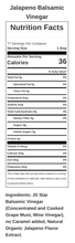 Jalapeno Balsamic Vinegar Nutrition Facts Table