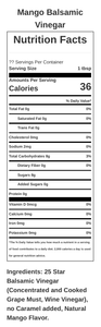 Mango Balsamic Vinegar Nutrition Facts Table