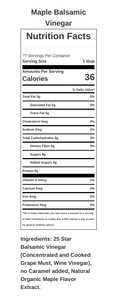 Maple Balsamic Vinegar Nutrition Facts Table