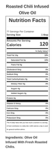 Roasted Chili Infused Olive Oil Nutritional Facts Table