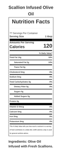 Scallion Infused Olive Oil Nutrition Facts Table