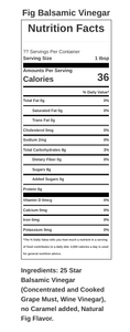 Fig Balsamic vinegar nutrition facts table